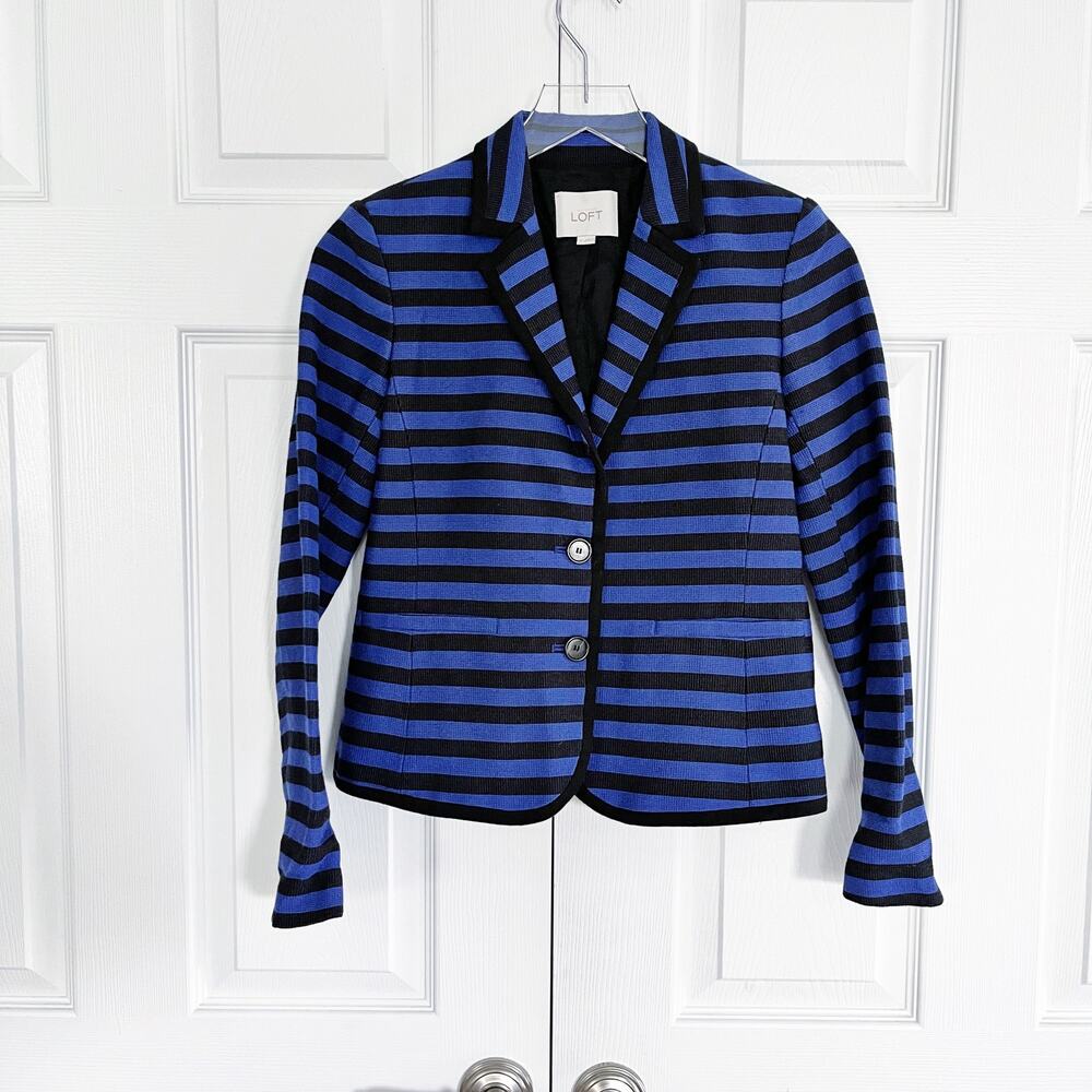 LOFT Corded Dobby Blue and Black Striped Blazer